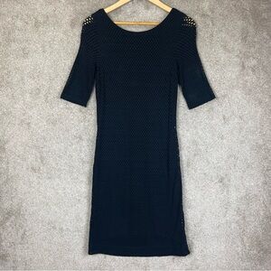 Banana Republic Dress Womens 4 Black Mesh Lined Short Sleeve Knee Length- 3771